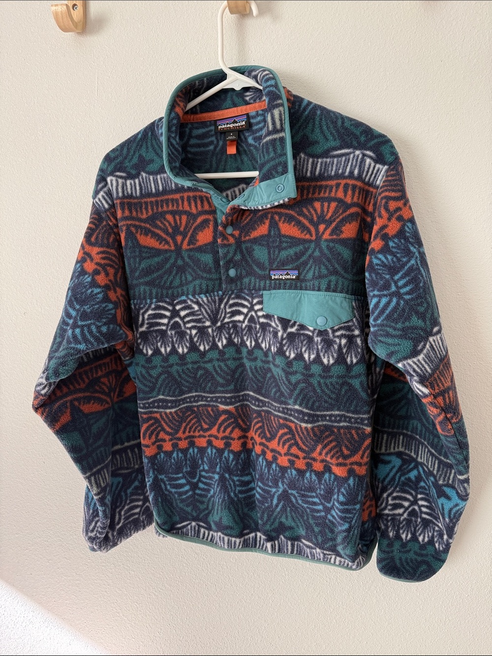 Patagonia Men's Fleece Snap Pullover - Teal, Orange, Gray